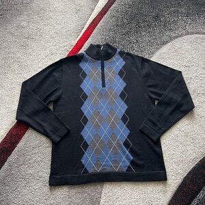 Mario Gilberto Merino Wool 1/4 Zip Argyle Sweater